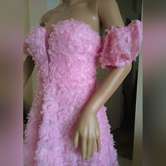BNWOT DRESSY DRESS BY FAERIESTY SOFT PINK SZ. XL W/ 3D FLOWERS STRAPLESS LINED - Picture 10 of 11